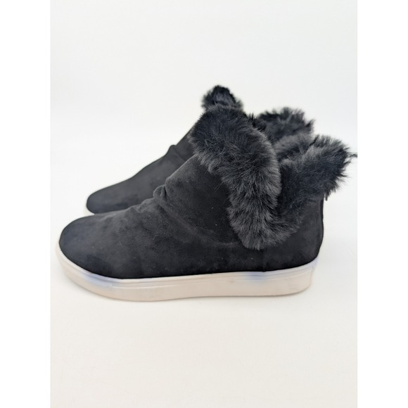 VBlack Faux Suede Fur Trimmed High Top Sneakers Zip Back Women Size 10 - Picture 3 of 10